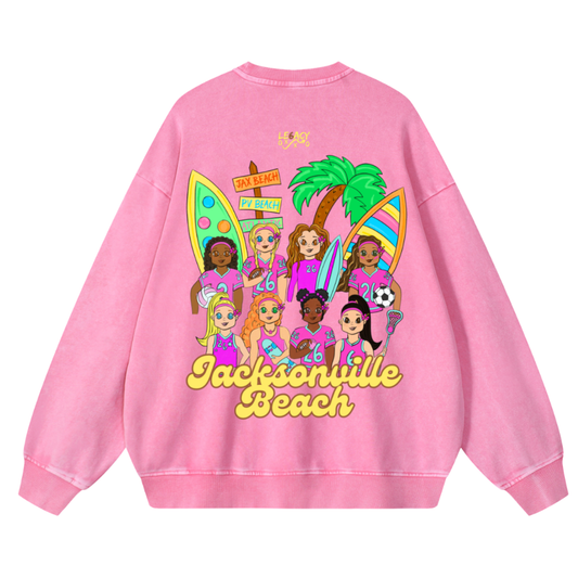 Catch Waves & Chase Goals Crewneck Sweatshirt (Pink)