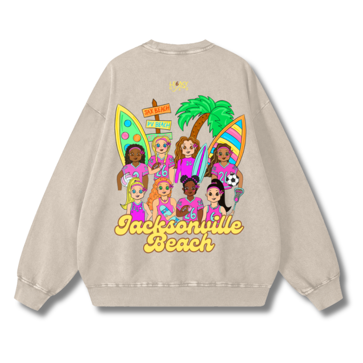 Catch Waves & Chase Goals Crewneck Sweatshirt (Oat)