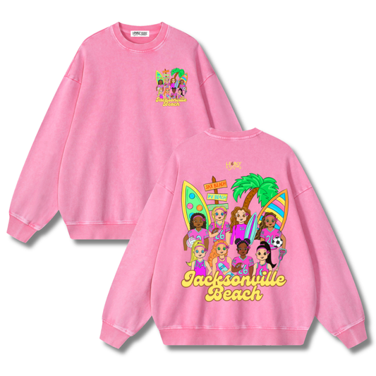 Catch Waves & Chase Goals Crewneck Sweatshirt (Pink)